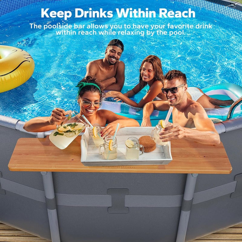 POOLHACKER Poolside Bar, Swim Up Bar Exclusively for Above-Ground Round Pools. Patio Poolside Table Smart Fold Easy Maintenance, Weather Resistant Stable Tabletop (Cedar Brown-Nordic Pine) - Image 4